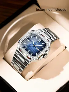Poedagar Men's Fashion Casual Square Watch, Modern Fashionable Wristwatch, Waterproof, Bright, Date, Week, Men's Watch, Stainless Steel, Casual Fashion, Quartz, Men's Watch