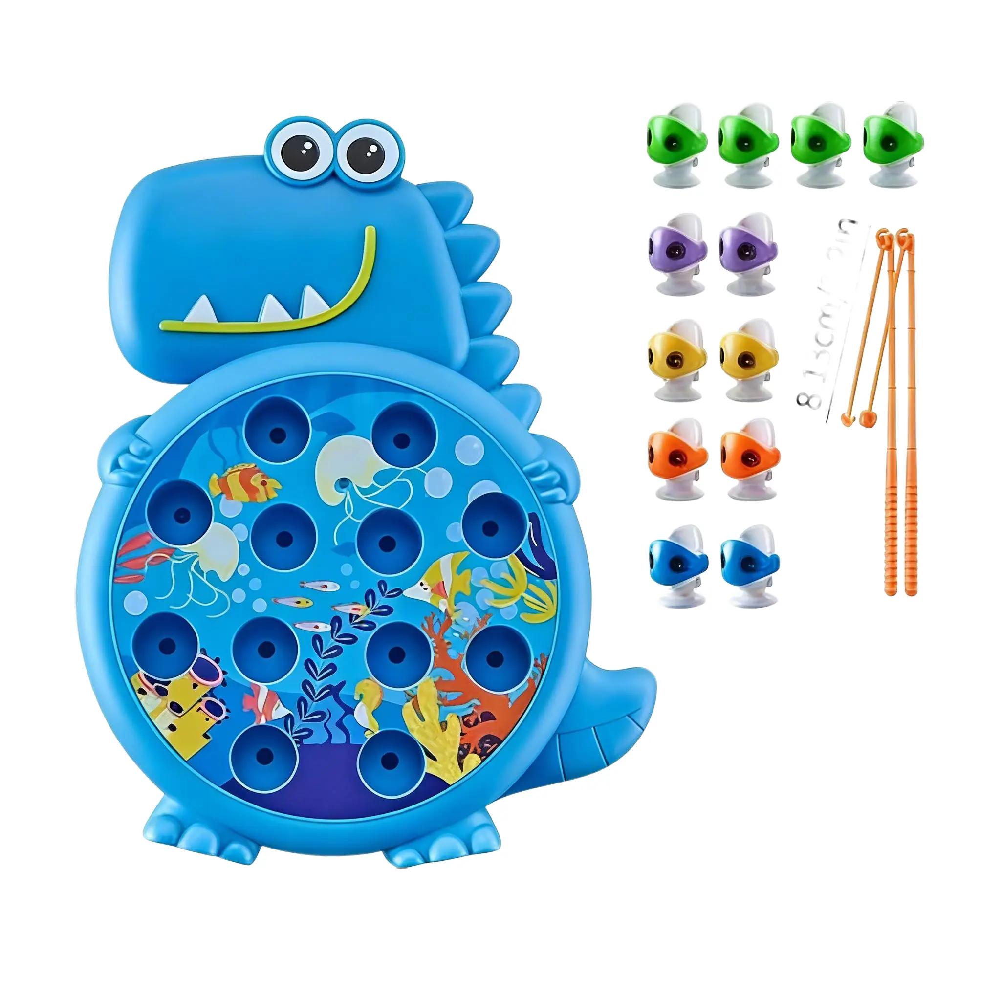 Cute Dinosaur Magnetic Fishing Game Toy for Kids, Interactive Early Education Toy with 12 Fishes & 2 Rods, Perfect for Easter Basket Stuffers, Preschool Learning & Family Playtime
