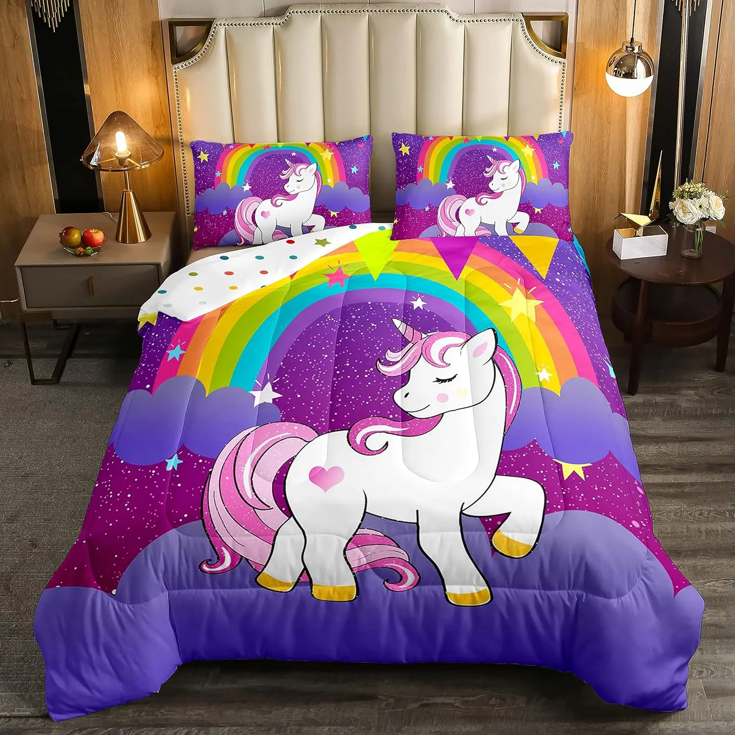 Feelyou Girls' Unicorn Pattern Duvet Insert Set - Multi-Size, Soft Warm Bedding, Comfy Blankets, Artistic Cute Print, Breathable Reversible Purple Galaxy Stars Fantasy Bed Cover, Lightweight, Travel-Friendly, RV/Guest Room Use, Bedroom, Set Includes
