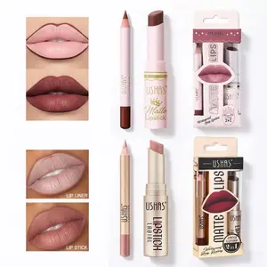 Matte Lipstick & Lipliner Bundle Lip Kit, Reddish and Rusty Shades, Moisturizing Balm Formula, Long Lasting Wear