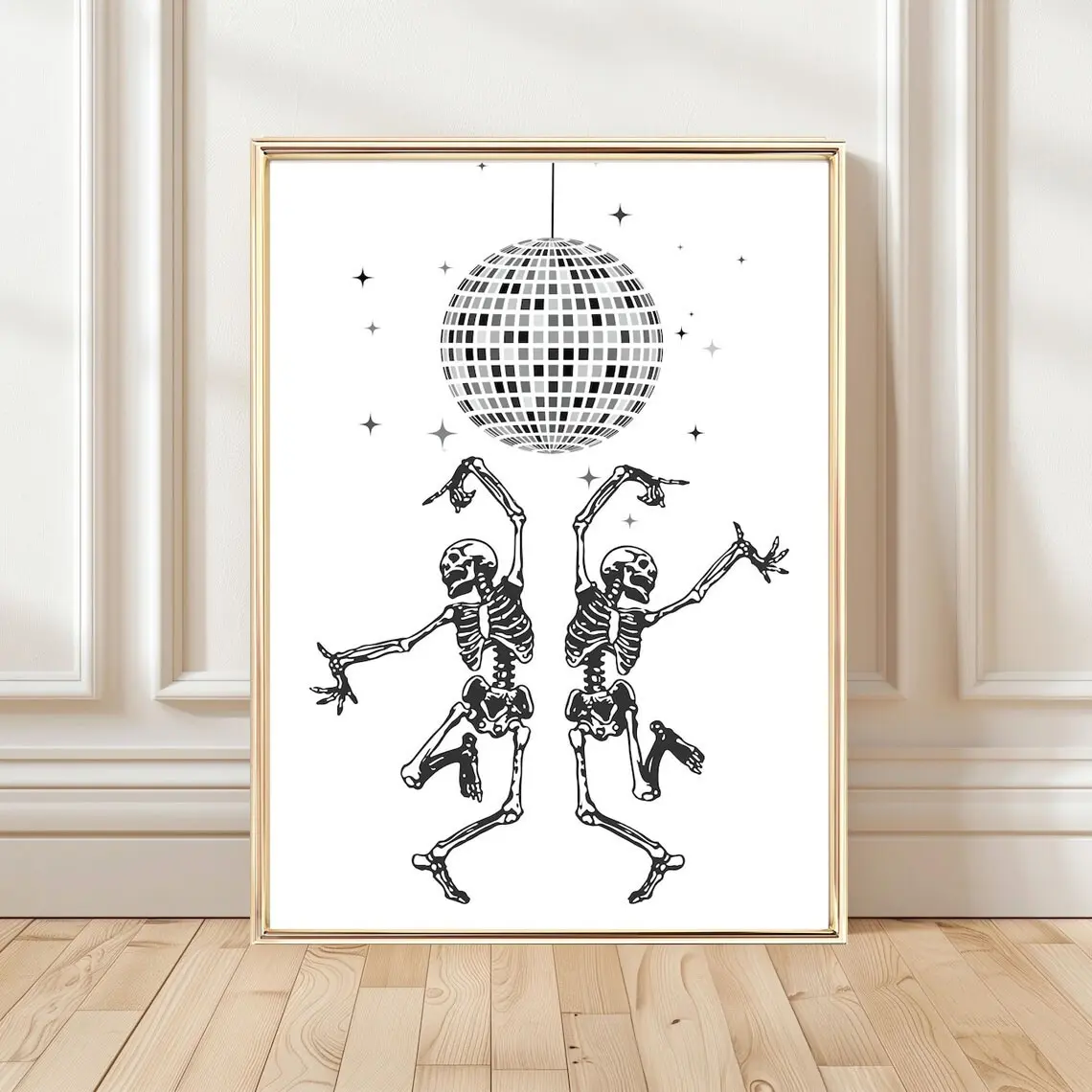 Vibrant Dopamine Dancing Skeleton Wall Art - Unframed Disco Ball Poster Print, Home Supplies for Room Inspo, Wardrobe & Balcony Artistic Ornaments Photo Hanging, Kid Room