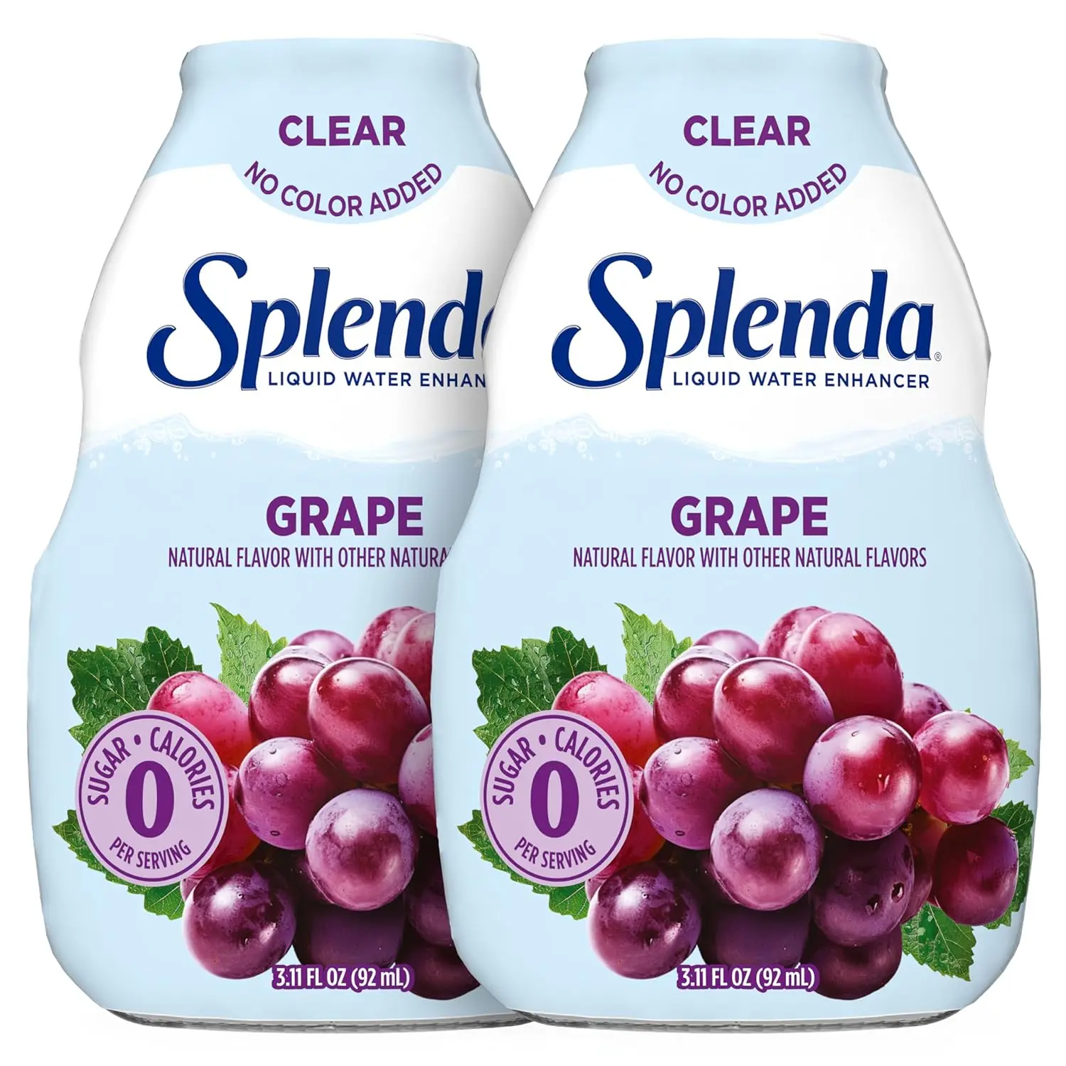 SPLENDA Liquid Water Enhancer Drops, Sugar Free, Zero Calorie, Natural Flavor, Concentrated Drink Mix, 3.11 Fl Oz Each Bottle (Grape Clear, 2 Pack)
