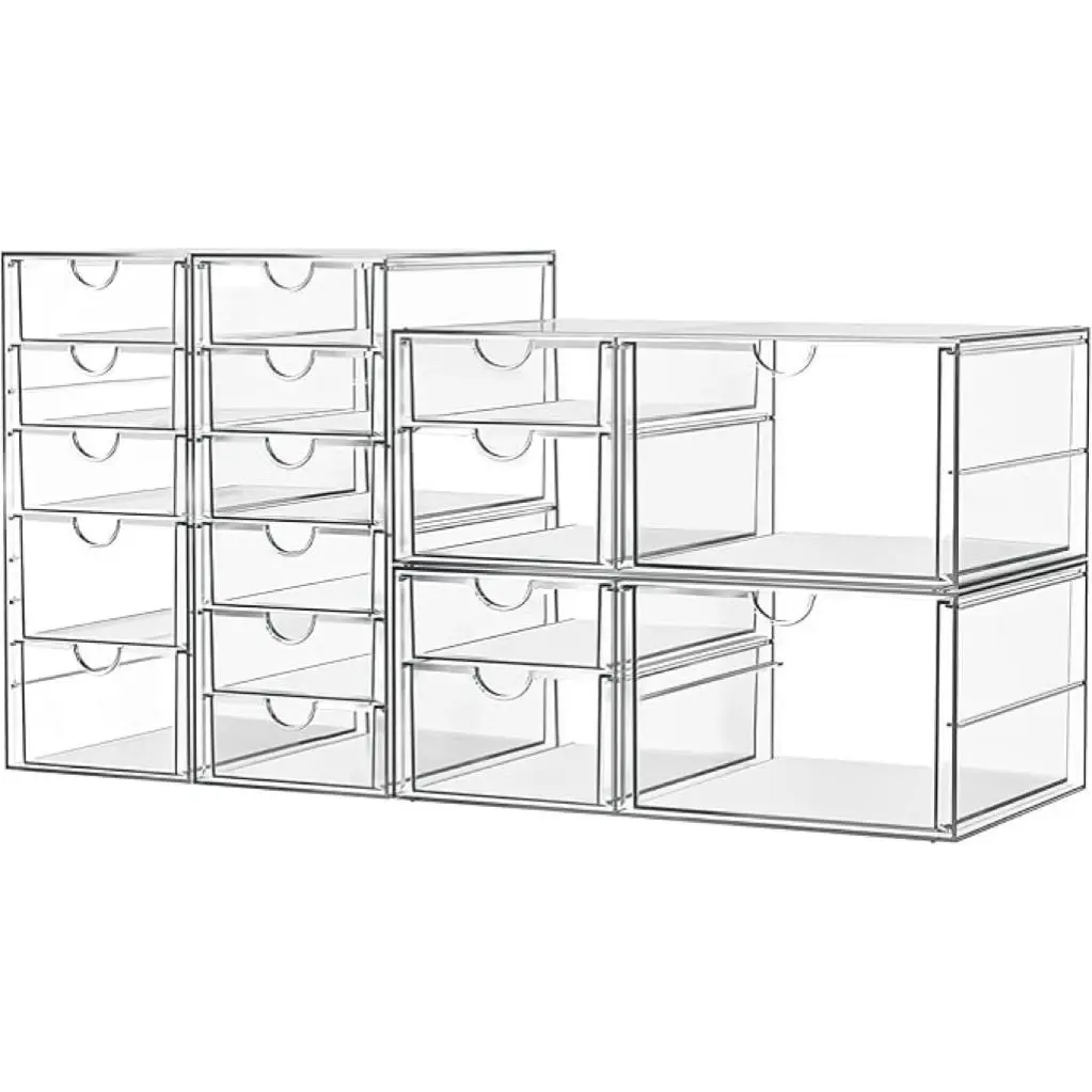 Acrylic Makeup Organizer with 17 Drawers 4 Pack – Clear Stackable Storage for Cosmetics, Office, Bathroom & Craft – Dustproof, Waterproof