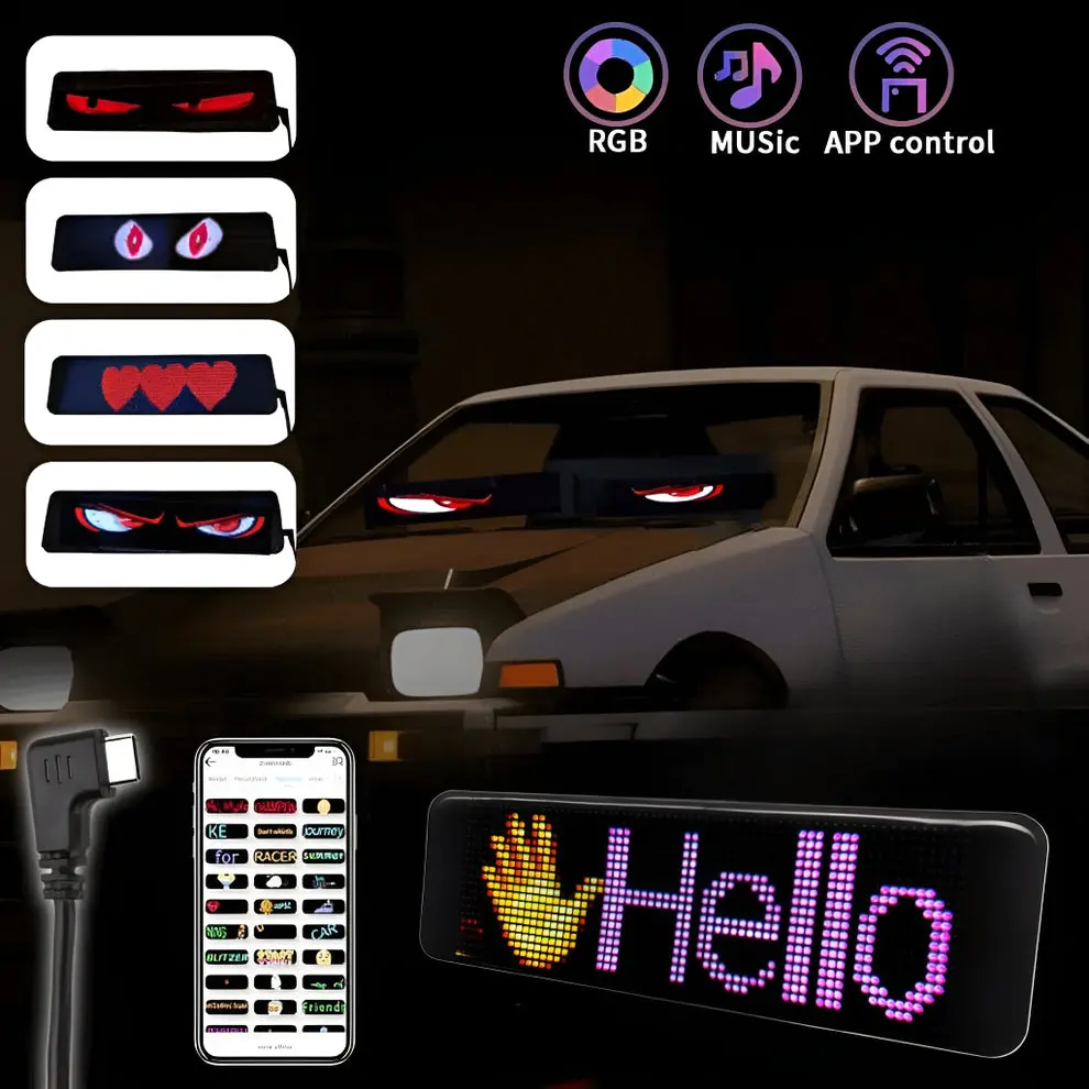 Multiple Devil Eyes Light, 9.37'' × 4.33'' Full Color led Eyes for car Windshield, Programmable Scrolling LED Display for Car, car Eyes Animated led for Car SUV Window