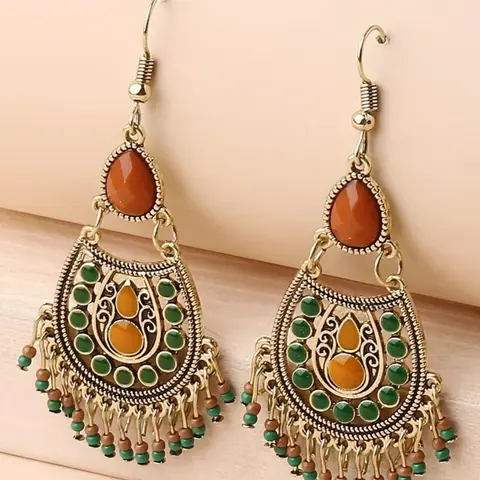 Vintage Boho Style Beaded Decor Dangle Earrings, Stylish Jewelry, Fashion Chic Gorgeous Jewelry for Party, Daily Clothing Decor, Trendy All-match & Exquisite Jewelry for Birthday Gift, Trendy Fashionable Accessories, Earrings Dangling