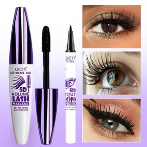 5D mascara set silk fiber mascara + eyeliner waterproof and long-lasting non-smudge eyelashes thick and long eyeliner makeup kit European and American, natural makeup, newbie must-have! Cosmetic