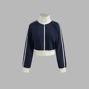 Cider [size 2-26] Terry High Neck Solid Contrasting Binding Zipper Sweatshirt