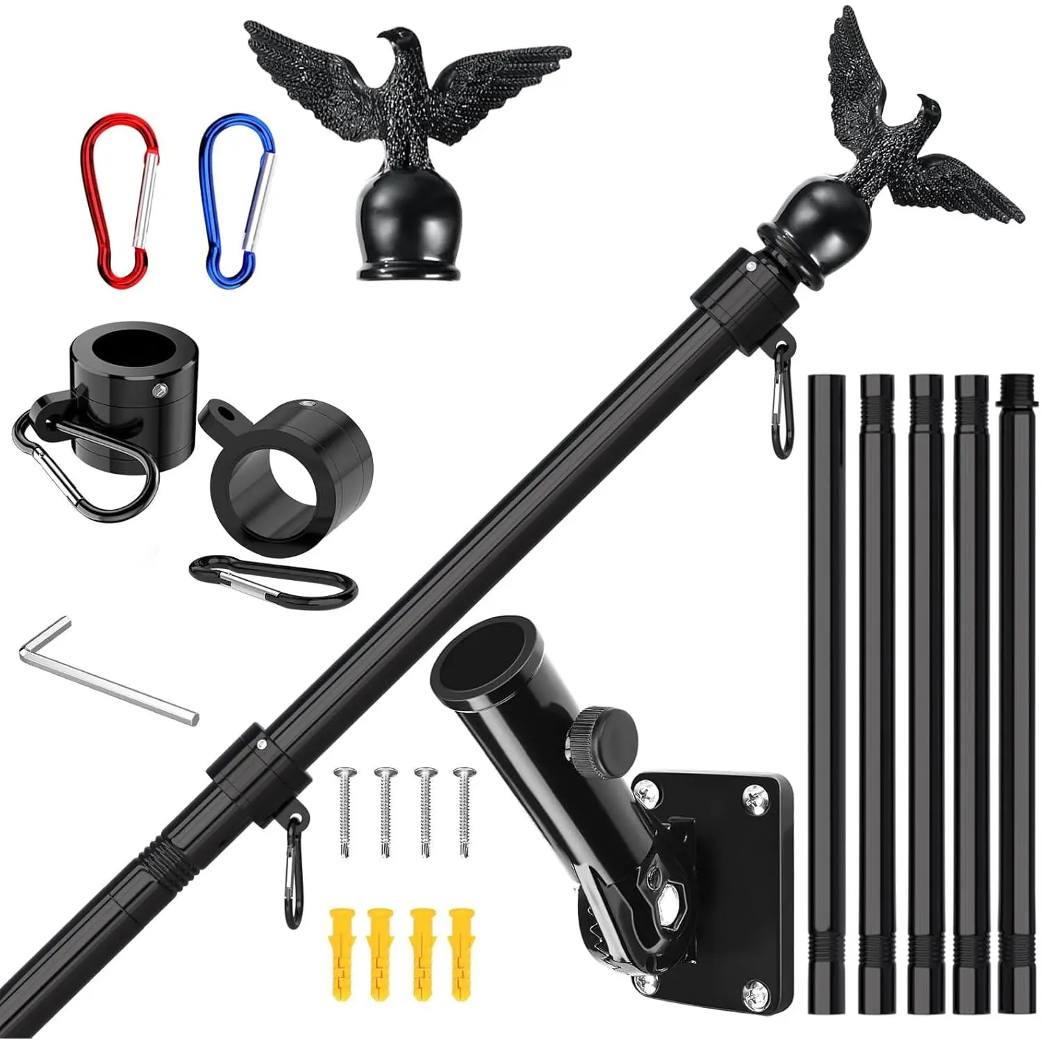 6FT Flag Pole for Outside House with Adjustable Bracket, Upgrade Stainless Steel  Free Flagpole, Heavy Duty House Flag Pole Kit for 3x5 Flags for Residential, Outdoor or Porch, Black