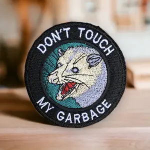 Funny "Don't Touch My Garbage" Opossum Embroidery Patches - Unique Iron-On/Sew-On Embroidered Patches for Jackets, Bags