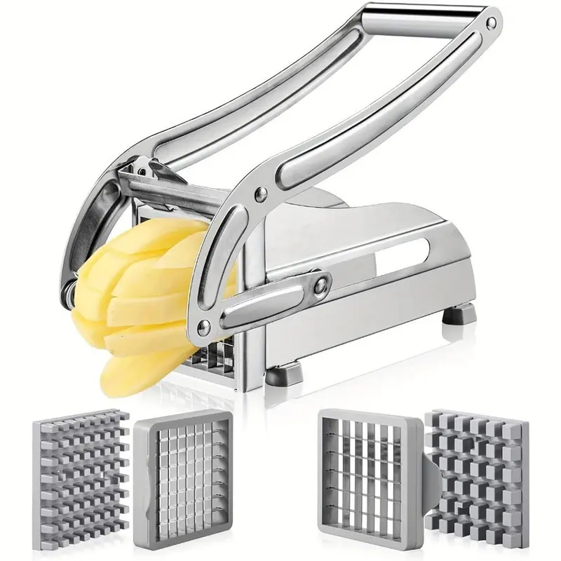 Stainless Steel Potato Chipper, 1 Box Manual Potato Cutter with Suction Cup Base, Vegetable Cutter, Kitchen Utensils & Gadgets, Potato Fry Cutter