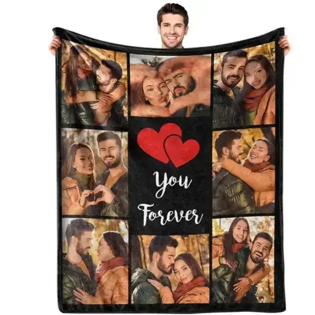 Personalized Photo Flannel Fleece Throw Blanket, Custom Couple & Family Memory Print, Soft Cozy Warm Blanket for Bed, Couch & Sofa, Romantic Keepsake Home Decor, Anniversary Birthday Valentine’s Day Gift for Girlfriend, Boyfriend, Couples & Family