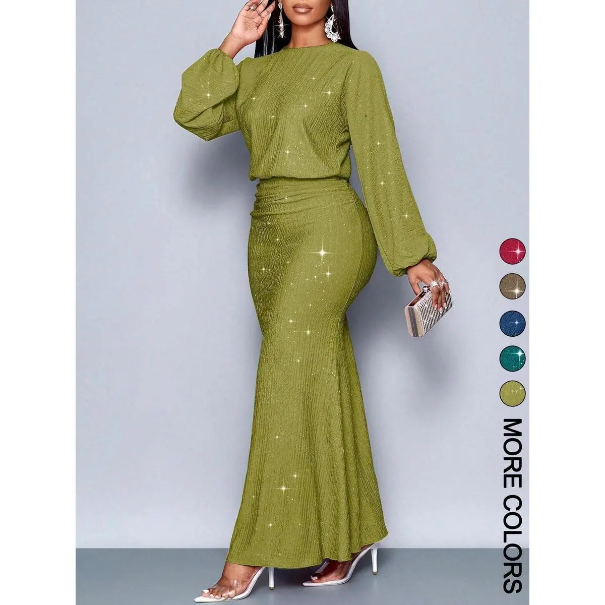 Women's Elegant Mermaid Hem Bodycon Dress, Long Sleeve Christmas Party & , Sexy Tight-Fitting Evening Gown, Formal, Versatile, Comfort, Wear, Style, Outfit, Essential, Trendy, Chic, Classy, Modern, Stylish