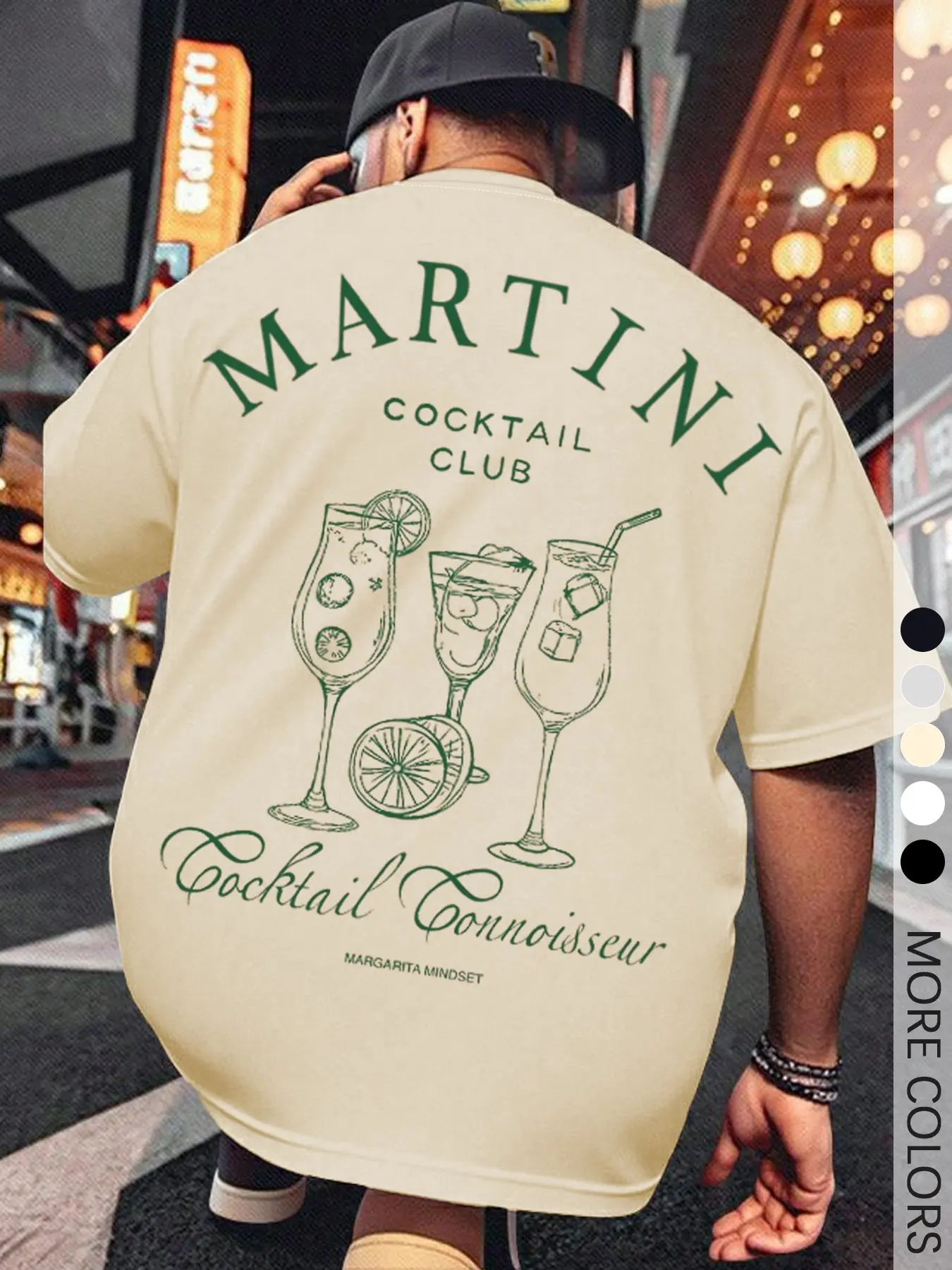 Men's Regular Fit Martini Graphic Print Round Neck Tee, Casual Short Sleeve Crew Neck T-shirt for Daily Wear, Men's Top for Summer, Tropical, Streetwear, Fitted