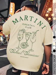 Men's Regular Fit Martini Graphic Print Round Neck Tee, Casual Short Sleeve Crew Neck T-shirt for Daily Wear, Men's Top for Summer, Tropical, Streetwear