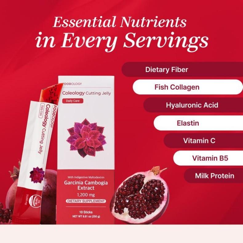 FOODOLOGY Coleology Cutting Stick Jelly – Garcinia Cambogia HCA, Chia Seeds, Pomegranate Flavor Korean Supplement – 10 Sachets