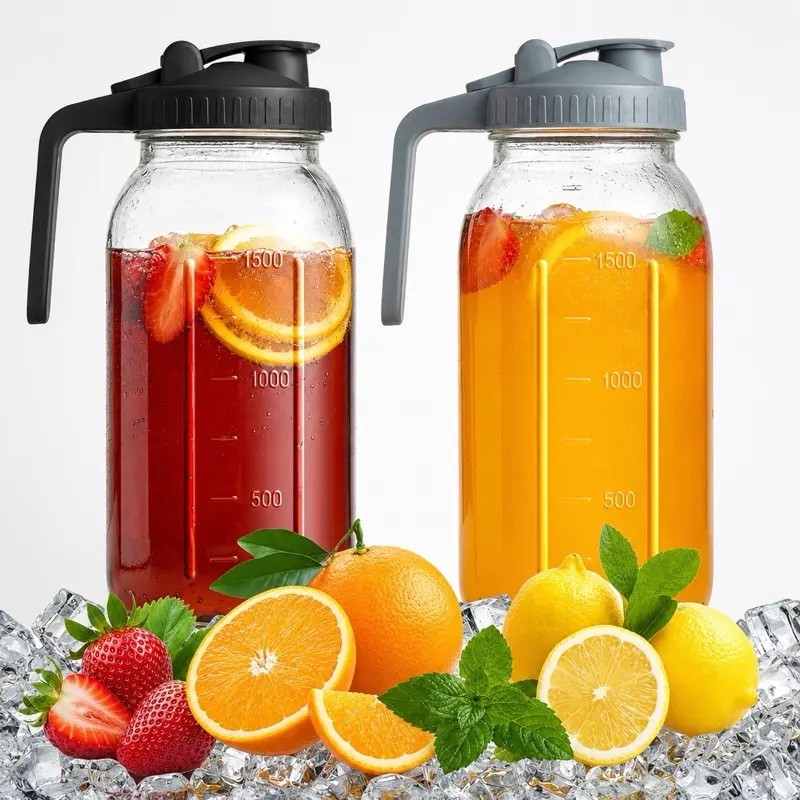 2-Piece Mason Jar Pitcher 640Z Double Leak Proof with Pour Spout Handle for Breast Milk Iced Tea Creamer Sun Tea Juice