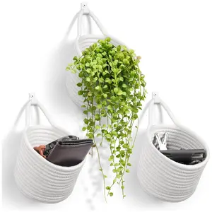 Natural Round Hanging Woven Basket, Bathroom Storage Basket, Wall-Mounted Storage Basket, Mini Shelf Basket, Round Hanging Planters, 1pc/3pcs