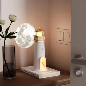 Moonlight Lighthouse Projection Ambient Light, Wireless Portable Moon Lighthouse Lamp with Remote Control, Remote-controlled Decorative Night Light for Room Decoration,Christmas Gift for Friend & Family, LED Lights Bedroom