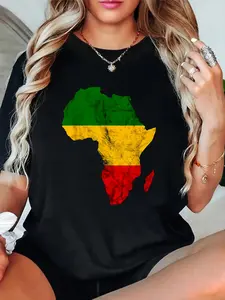 100% Cotton T shirts Africa Map African Roots Reggae Music T-Shirt Breathable & Comfort Fit Tee Women,Short Sleeve Crew Neck Top for All Seasons,Graphic Tees Women Tops
