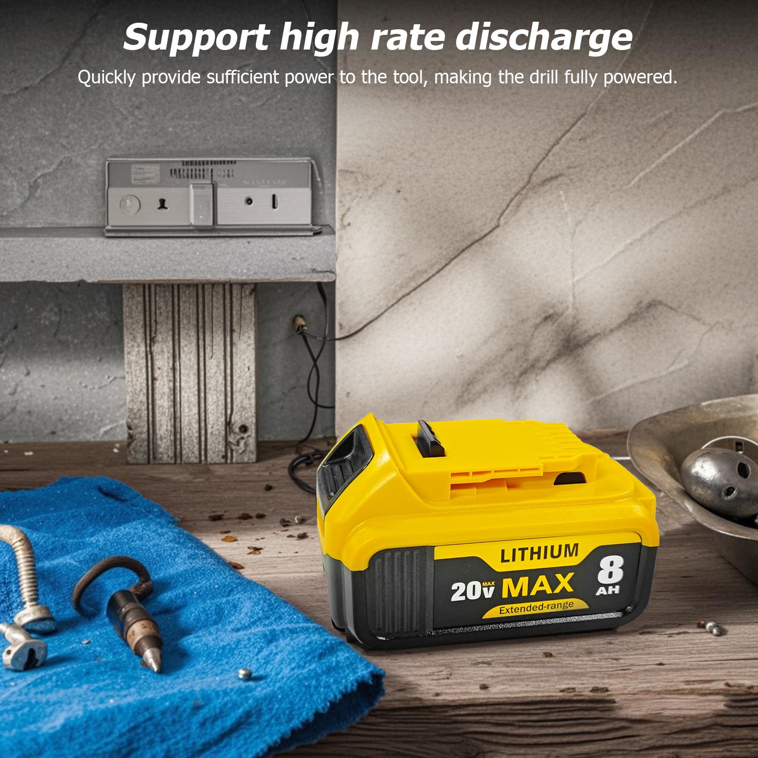 8000mAh spare battery replacement 20V Max battery Lithium ion battery suitable for replacing lithium-ion power supply Cordless drill battery Outdoor power tool battery accessories Rechargeable wireless power tool battery pack