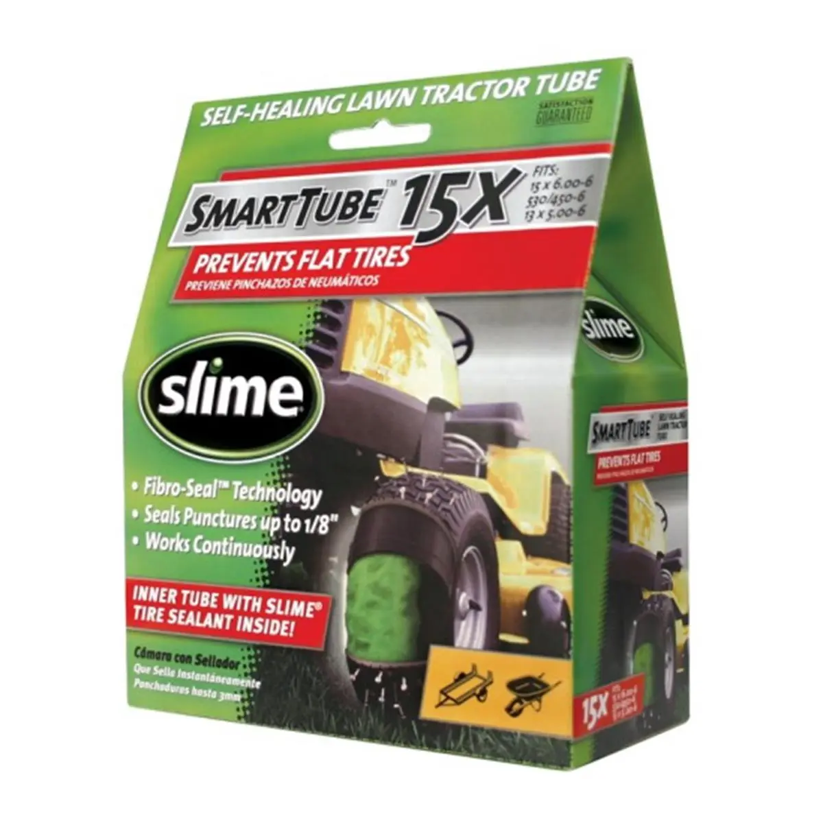 Slime 30014 15-in. Smart Lawn Tractor Tube, 13x5.00-6 Size, Pre-Filled with Slime, Fibro-Seal Technology, Peggable Box, Prevents Flat Tires, Seals Punctures Up to 1/8 Inch