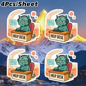 4Pcs Alien Help Desk Tech Support Cat - Funny Sci-Fi IT Professional Art Sticker