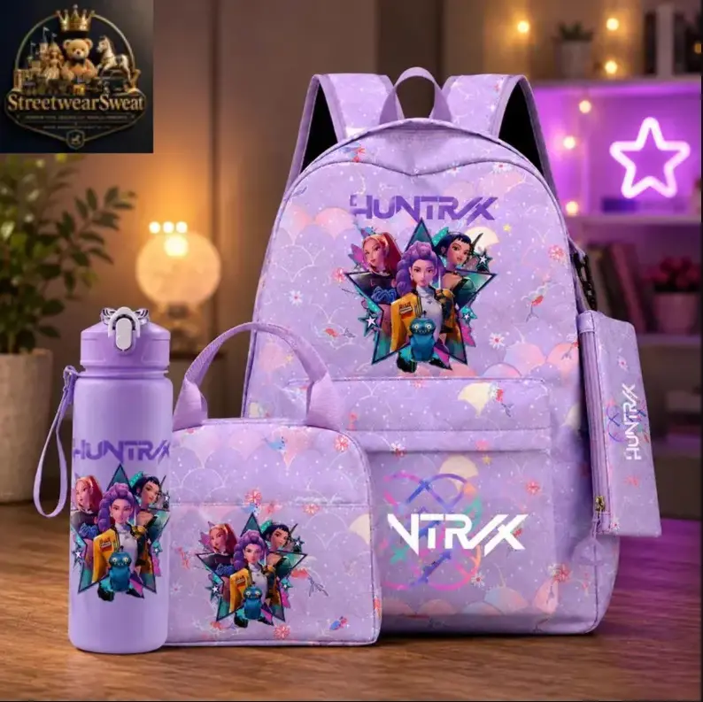 Kpop Demon Hunters HUNTR/X Lilac 4-in-1 Daypack Bundle Insulated Water Bottle Set