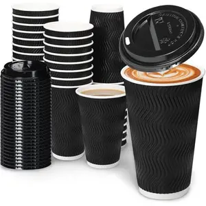 Daily Life 16oz Coffee Cups with Lids – 100 Pack Insulated Ripple Paper Cups, Disposable Cups for Coffee, Tea, Juice, Hot & Cold Drinks