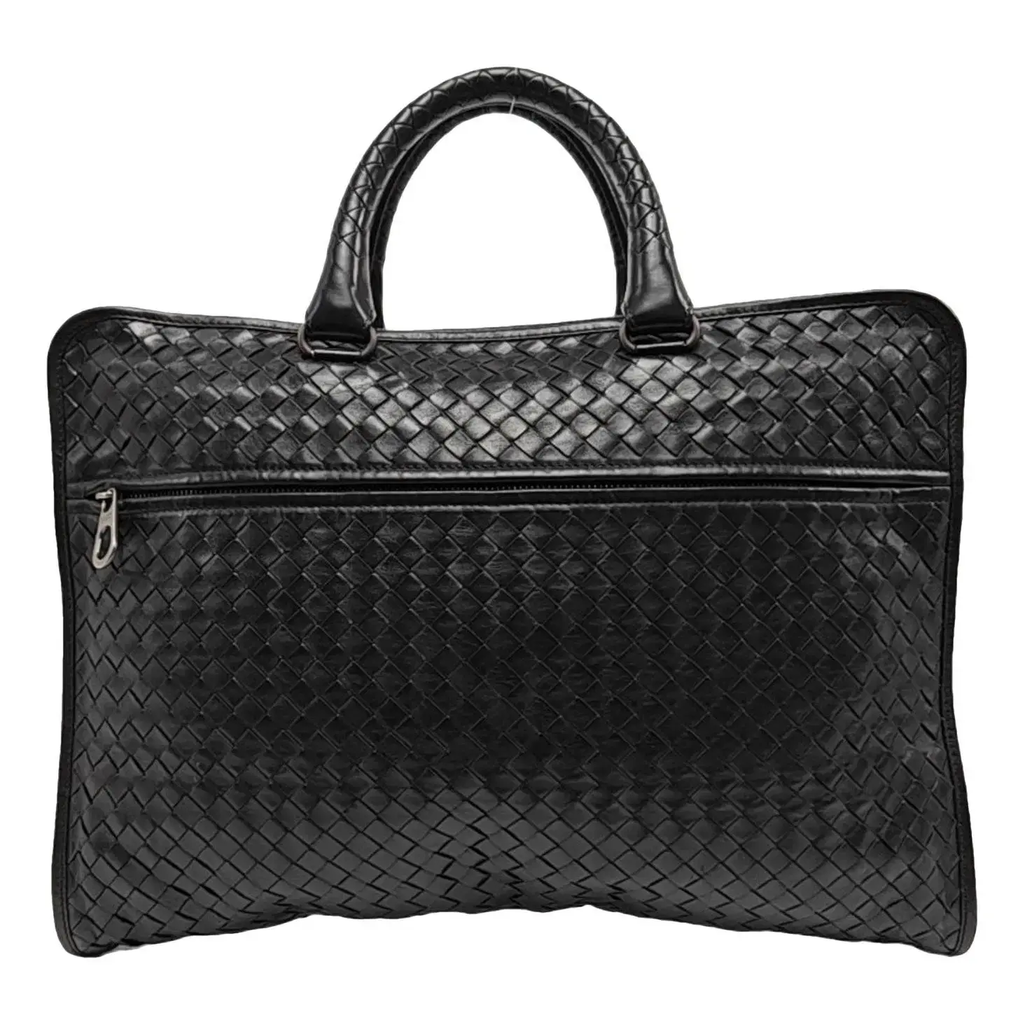 Pre-owned BOTTEGA VENETA Leather Shoulder Bags Intrecciato Top Zip Briefcase Attache Bag Z 1509
