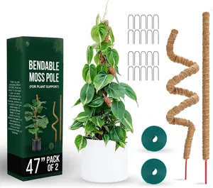 Bendable Moss Pole 48 Inch for Monstera & Climbing   Pack of 2 Coco Coir Moss Poles for Indoor  Support, Trellis Pole for Pothos, Philodendron, Tall  Stakes for Home Gardeners
