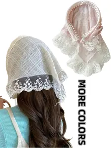 Women's Elegant Lace Trim Triangle Headscarf Headband, Sweet and Elegant Fabric Mesh Lace Hair Accessory, Fashion Hair Accessories for Women & Girls, Fashion Hair Scarves, Scarf Head Wrap