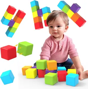 Mothers Day Gift Magnetic Building Blocks Large, 1.65 inch Magnetic Stacking Cubes for Toddlers, Sensory & Montessori Toys for Boys & Girls 1 2 3 Years Old (12 PCS)