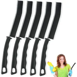 Heavy-Duty Crevice Cleaning Brushes 5pcs - Skinny Long Brush Heads with Hard Bristles Non-Electric for Tight Spaces Grout Lines Tile Bathroom Kitchen Home Commercial Nonslip Grip Handle Densely Packed