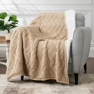 CBCHome Classic Chevron Print Reversible Throw Blanket - 50x60", Cozy Sherpa Chenille Weave Polyester Fiber Blanket
