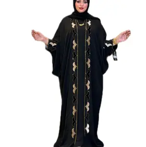 Elegant Free Sizes Two Piece Abaya with Floral Embroidery in Black & Navy Blue for All Women Stylish Versatile Fit