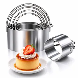 5 Pcs Round Biscuit Cutter Set Circle Stainless Steel Professional Cookie Mini Flan Cutters with Handle  Baking Dough Mold Tools Easy to Cleane