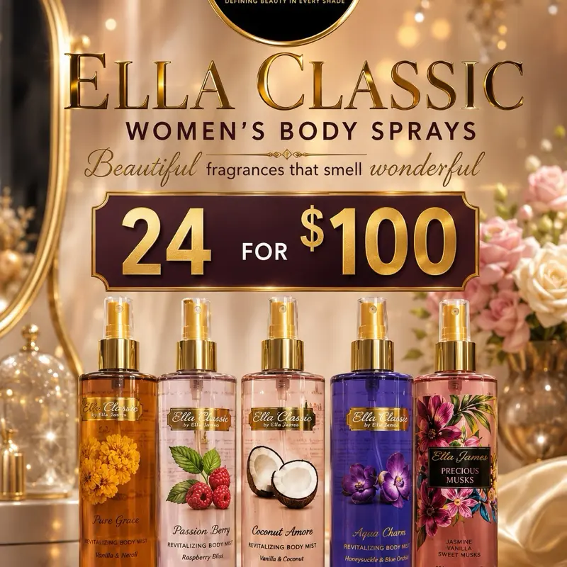 Ella Classic Women's Alcohol-Free Fresh Body Spray Bottles - 24 x 240ml Variety Mixed Scents - $100 Bundle, Perfect for Daily Use