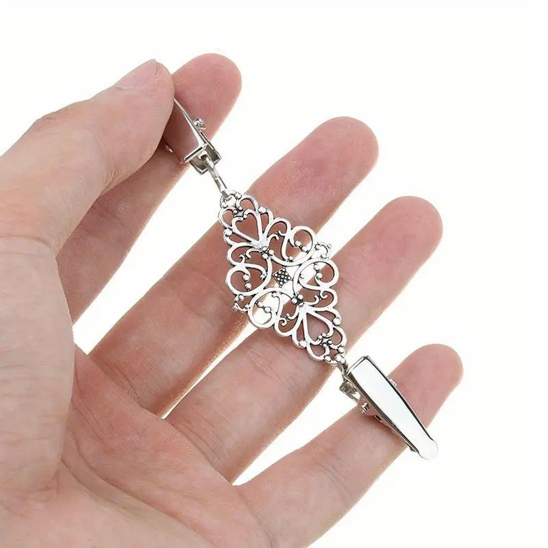 Retro Cardigan Clip, Cape Shawl Shirt Sweater Collar Duck Clip, Geometric Hollow Blouse Buckle, Clothing Decoration Alloy Brooch Pin, Adjustable Clips