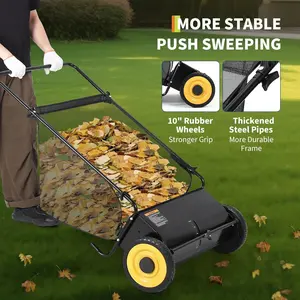 Black 7 Cu. ft. Hopper Capacity 26 in Heavy Duty Push Lawn Sweeper with 4 Fast Spinning Brushes - Lawn Sweeper for Leaf and Grass Collector, Yard Cleanup - Leaf Picker Upper Machine