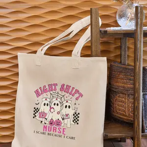 Nurse Halloween Cotton Canvas Tote Bag - Medical Professional Shoulder Bag, Healthcare Worker Gift, RN Student Book Bag, Nurse Week Appreciation, Nurse Practitioner Halloween Gift, Reusable Shopping Bag, Nurse Accessories