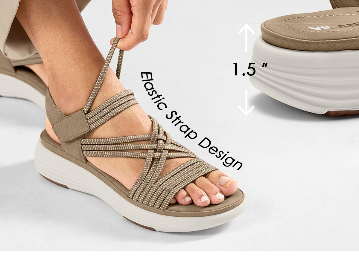Vilanva Women's Comfortable Walking Sandals with Elastic Strap Light Weight Casual Summer Sandals for Trendy Footwear