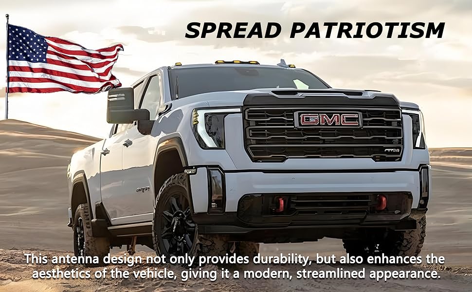 7 in Rubber Bullet Antenna with Flag Face Adjust for GM Chevy Silverado (Redline, High Country, ZR2), GMC Sierra 1500-3500 HD, Avalanche, Denali - Metal-Aluminum Build, Threaded Bolt, Anti-Theft, Carwash Safe Truck Exterior Accessory Gift