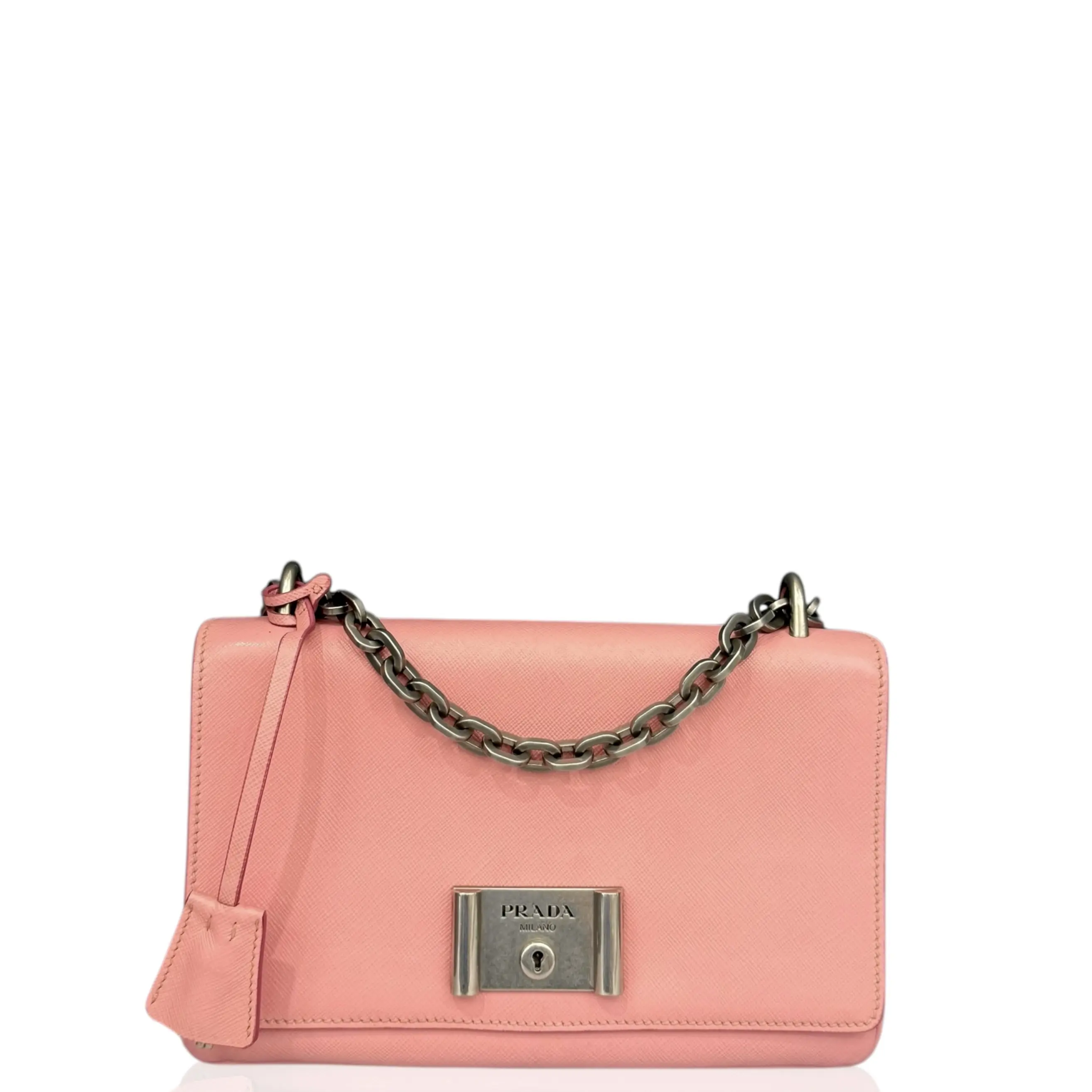 Pre-owned PRADA Leather Shoulder Bags Flap Bag Saffiano Calfskin Pink (ws012626k0)