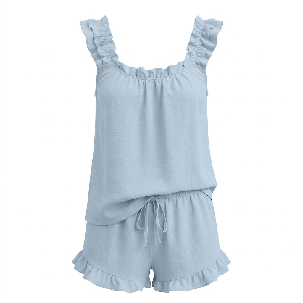 Womens Pajamas Set 2 Piece Ruffle Pj Soft Tank Top and Shorts Sleepwear Set Bridal Pajama for Women Set