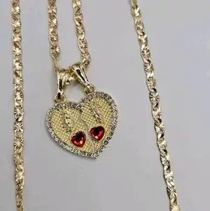 saint jude virgin mary on heart red chain gold-plated