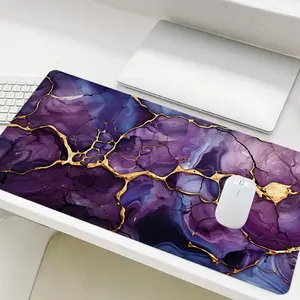 Large Purple Marble Texture Mouse Pad, Rectangle Gaming Mouse Pad, Non-Slip Rubber Base Stitched Edge Desk Pad for Home Office Game Room