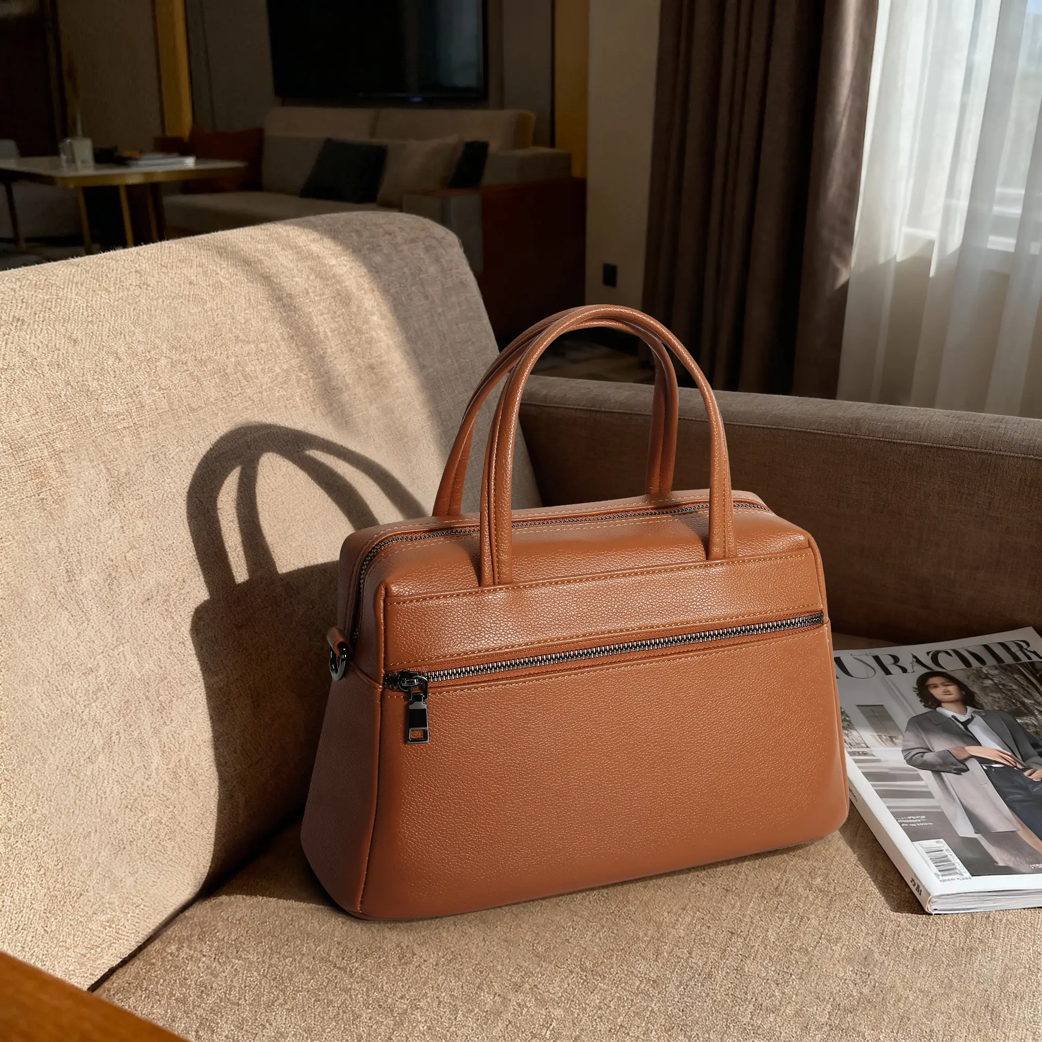 Women's Soft Leather Satchel Handbag, Convertible Shoulder Crossbody Bag with Zipper Pocket, Large Capacity Everyday Work Purse Fits 9.7" iPad
