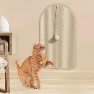 Arched Wall-Mounted Sisal Cat Scratcher Mat, Durable Wall Scratching Pad with Hanging Toy Ball, Furniture Protector for Cats