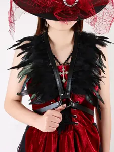 Women's Feather Cape, Witch Costume Accessories, Halloween Vintage Style Chicken Feather Costume Props, Suitable for Dress Up Parties and Cosplay Events