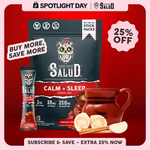 Salud 2-in-1 [Calm + Sleep] Nighttime Drink Mix, Agua Fresca,  Melatonin, Magnesium, Saffron Extract, L-Theanine, Relaxation & Sleep Support, Non-GMO, Gluten Free, Vegan, Low Calorie, 1g Sugar (15 Servings)